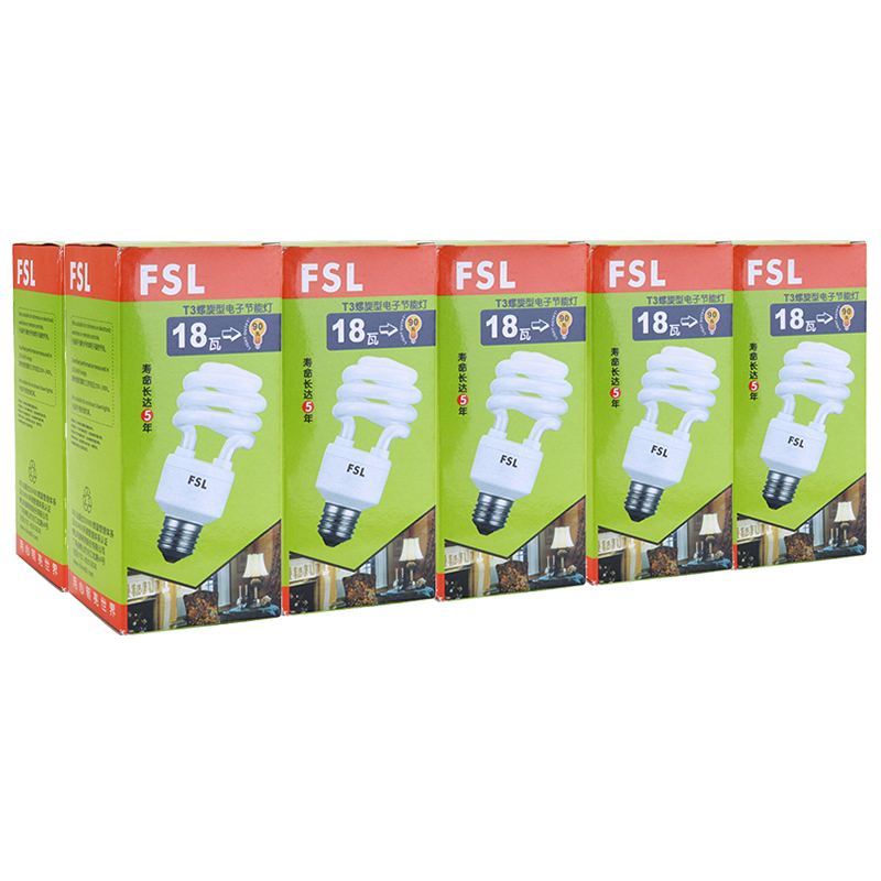 佛山照明（FSL）T3灯泡螺旋型高亮节能灯E27大螺口18W白光 10支装
