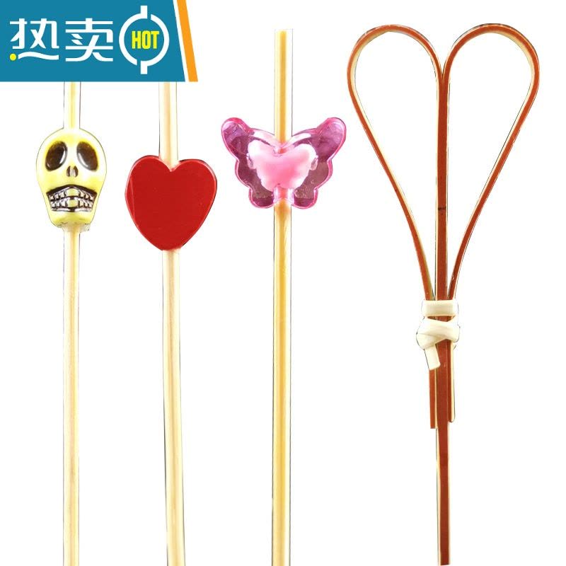 敬平创意水果插花签竹签水果叉艺术牙签鸡尾酒签三明治签果插 彩色心形竹签(100支)图片