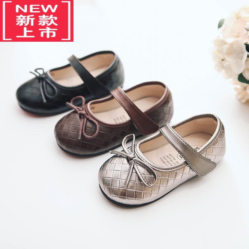 可莉允新款内里童鞋方格蝴蝶结女童小皮鞋儿童软底宝宝春秋公主鞋运动休闲鞋图片