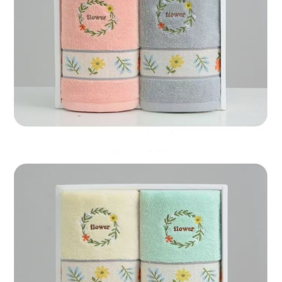 洁丽雅毛巾全棉绣花高档加大加厚洗脸毛巾家用不掉毛礼盒80*40cm 4条装高清大图