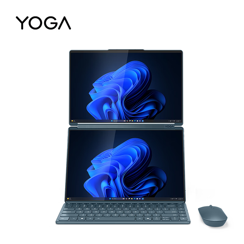 联想(Lenovo)YOGABook9i AI元启 14英寸双屏翻转触控屏笔记本电脑 2代酷睿Ultra9-285H 32G 1T 2.8K OLED 键盘 笔 支架)雾海蓝高清大图