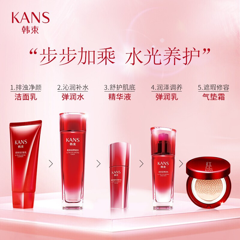 韩束巨水光活妍奢宠礼盒五件套抗皱焕白补水修复收缩毛孔斑点淡化改善肤色80ml+120ml+30ml+60ml+12g