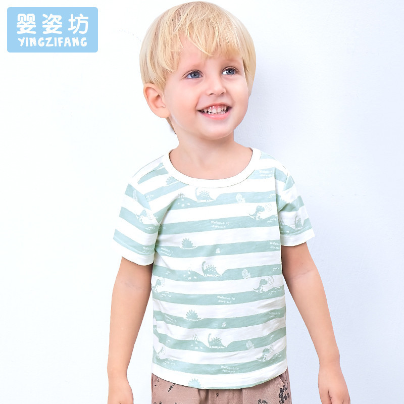 男童夏季柔棉圆领短袖简约小恐龙图案印花T恤1-5岁 73-120码