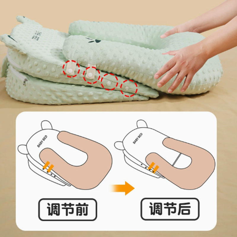 大西瓜防溢奶呛奶枕头新生儿枕绣花豆绒斜坡床10度套装+15度调节垫高清大图