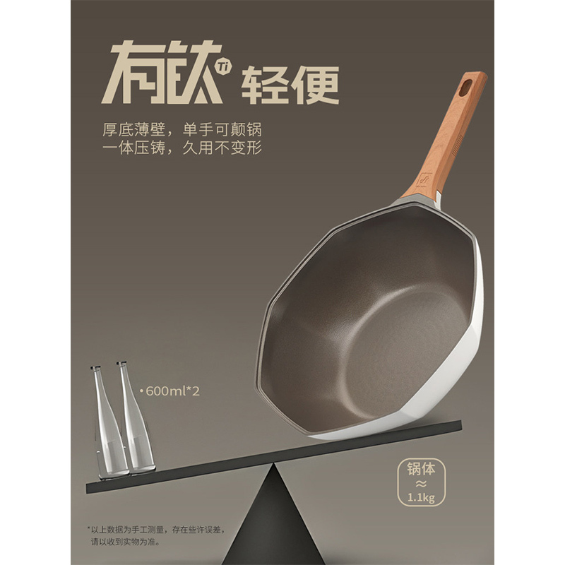 卡特马克八角锅家用炒菜锅钛不粘锅煎炒锅煎锅燃气灶电磁炉专用高清大图