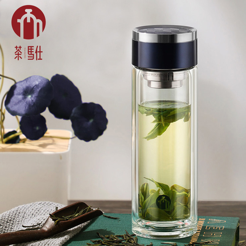 富光(FGA)茶马仕双层玻璃杯茶水分离便携商务茶杯透明过滤水杯