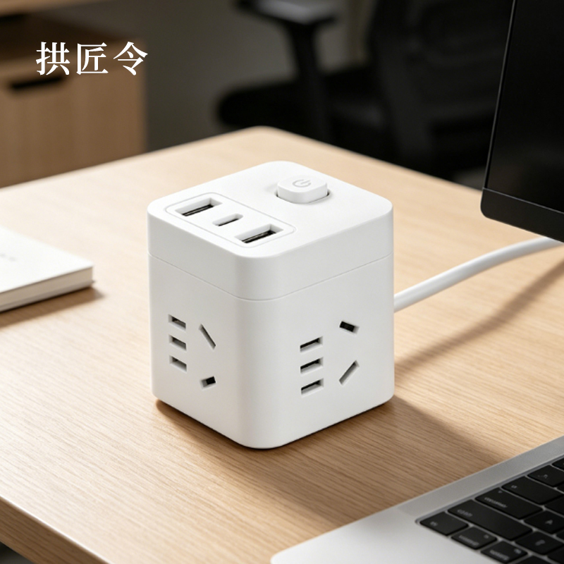 拱匠令 GJL8163 多功能USB创意桌面插排 3孔+3USB 3m 2500W (计价单位:个)白色高清大图