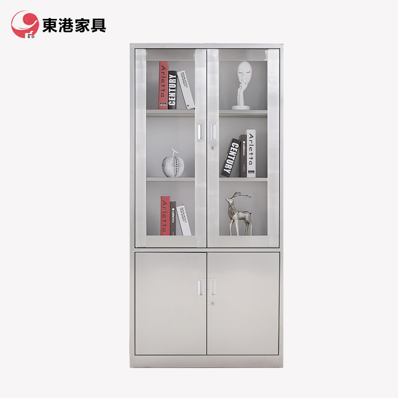 东港家具 不锈钢办公文件柜铁皮柜财务凭证资料柜档案柜玻璃储物书柜带锁抽屉可定制