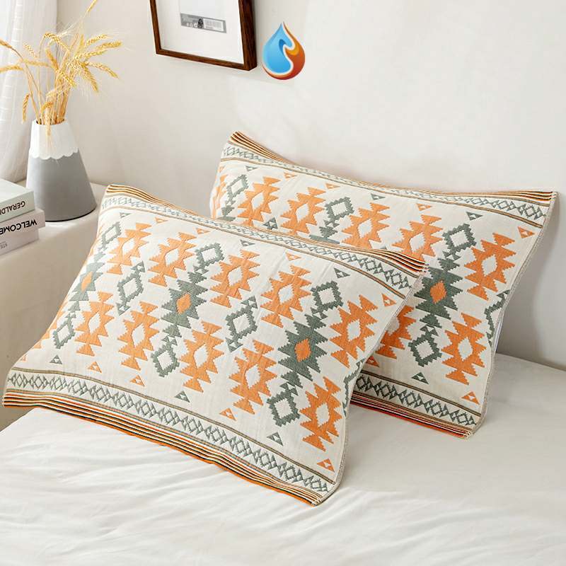 枕巾纯棉一对装高档欧式家用单人蓝色学生宿舍双层纱布防滑不脱