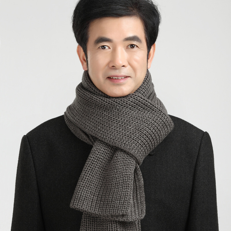 迪鲁奥（DILUAO)同款【品质保障】加厚老年人毛线围巾冬季中老年男士围脖老人围巾 男冬天爷爷围巾_476 深灰色