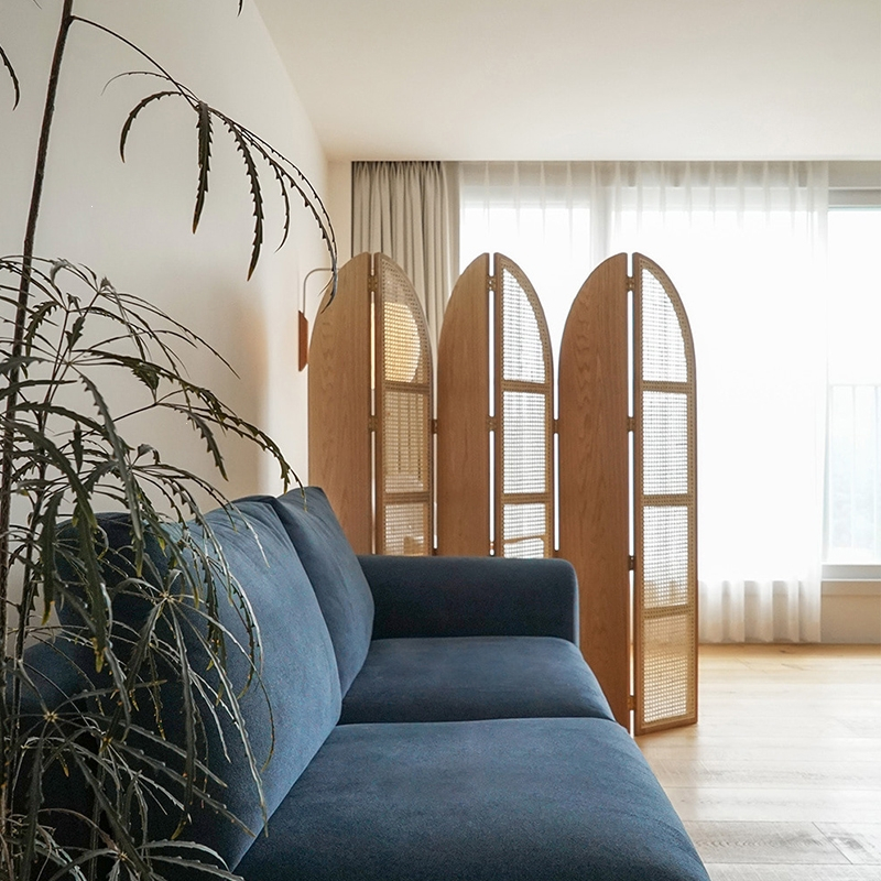 古达日式木屏风隔断客厅藤编折屏简约卧室遮挡民宿玄关座屏折叠移动