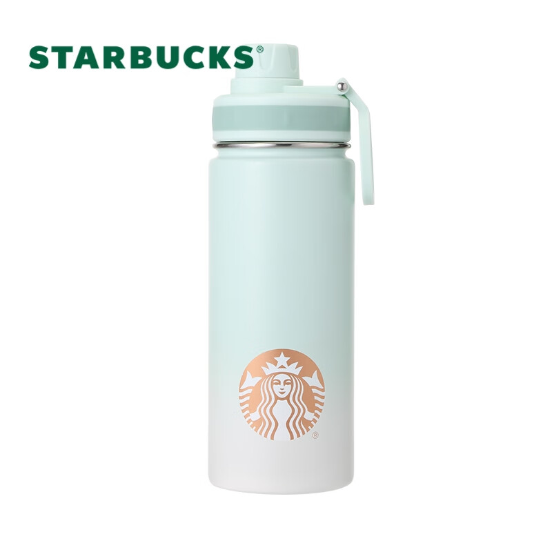 星巴克(starbucks) 清透薄荷绿系列不锈钢运动杯 便携提环 可拆卸杯盖 大容量520ml