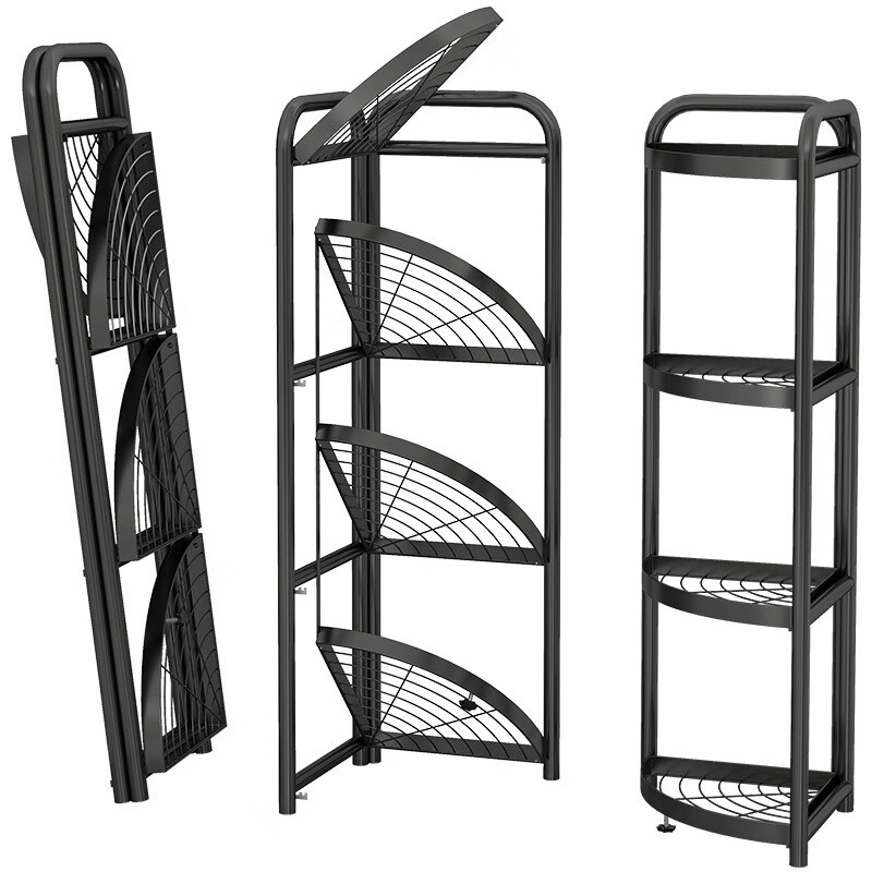 茶花 免安装折叠置物架卫生间落地储物架免打孔浴室厕所转角 四层(计价单位:件)黑色