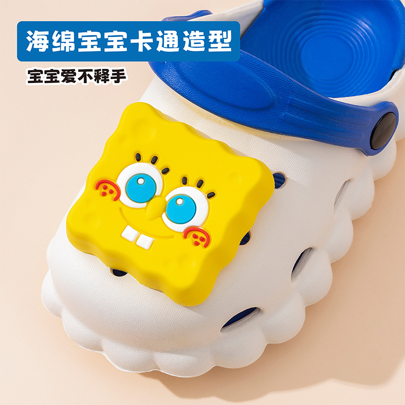 海绵宝宝夏季新款儿童洞洞鞋男童软底防滑凉拖鞋女孩卡通可爱凉鞋高清大图