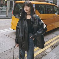 港风洋气皮衣女中长新款春秋冬加绒厚ins外套潮大码学生机车夹克3天内发货