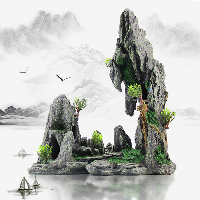 鱼缸装饰水族箱乌龟缸造景石假山水缸创意套餐大型石头摆件布景高清大图