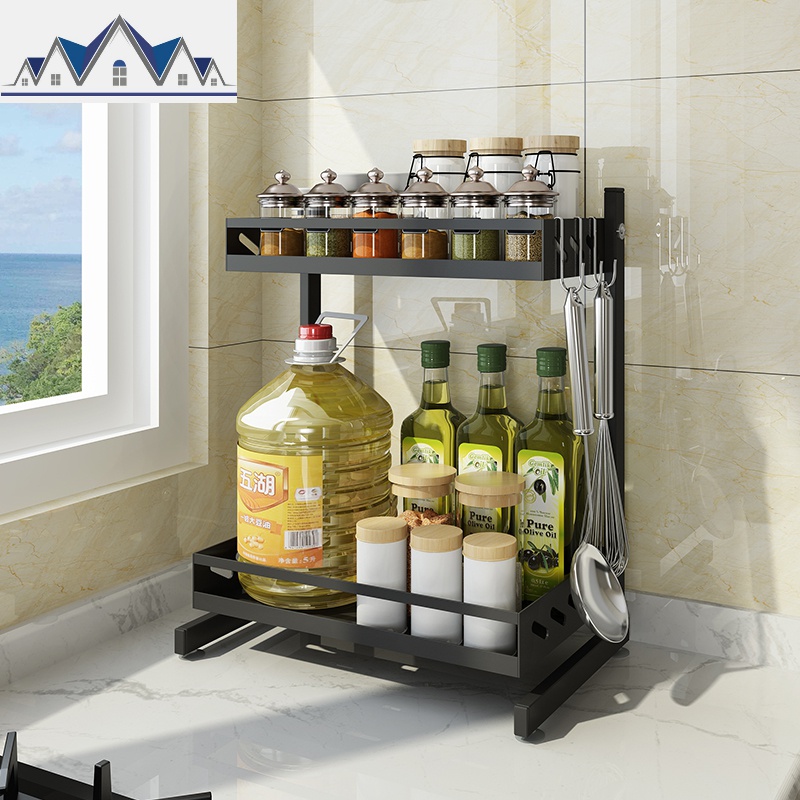 厨房置物架不锈钢黑色台面多层筷子刀架油盐酱醋调味品调料收纳架_4_231高清大图
