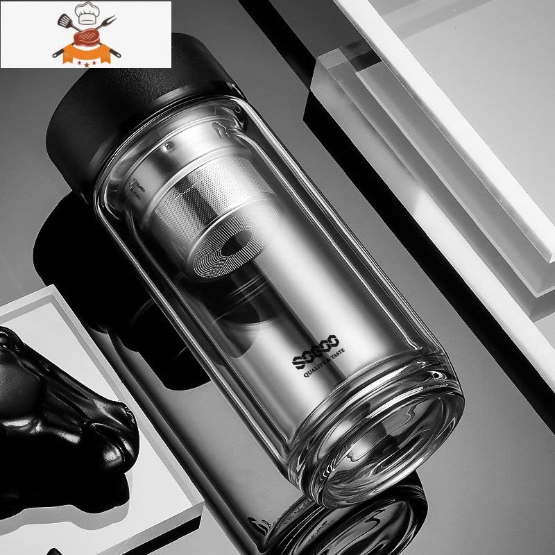 玻璃杯男保温防摔透明水杯家用双层隔热泡茶杯子定制 敬平图片