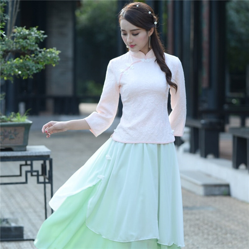 旗袍上衣改良时尚修身唐装复古中式女装七分袖汉服禅茶服春夏装jyl