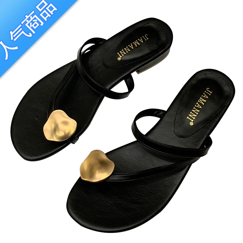 SUNTEK半拖凉鞋女士外穿外出2023年新款夏季韩系百搭仙女风夹趾小凉拖鞋高清大图