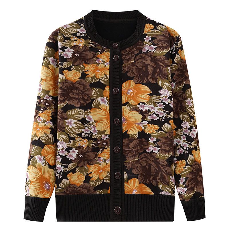 老年人加绒开衫毛衣女秋装奶奶一体绒保暖外套衣服妈妈针织衫上衣