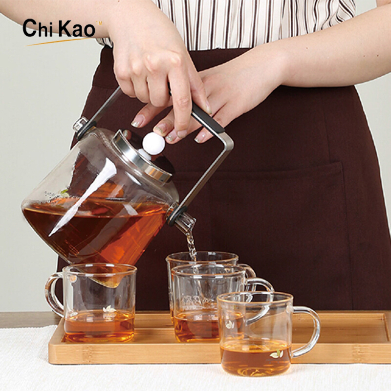 奇高 耐热透明玻璃煮茶壶简约时尚奶茶店水果花茶壶耐热防爆