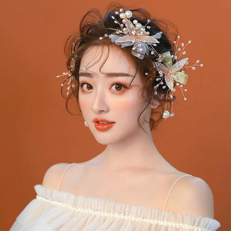 新娘头饰唯美水钻花朵边夹发带闪亮发洛滑饰婚纱礼服旅拍演出造型配饰