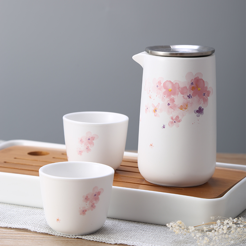 特美刻(TOMIC)湖畔居 旅行茶具套装陶瓷茶具茶杯套组便携装一壶两杯带包快客杯