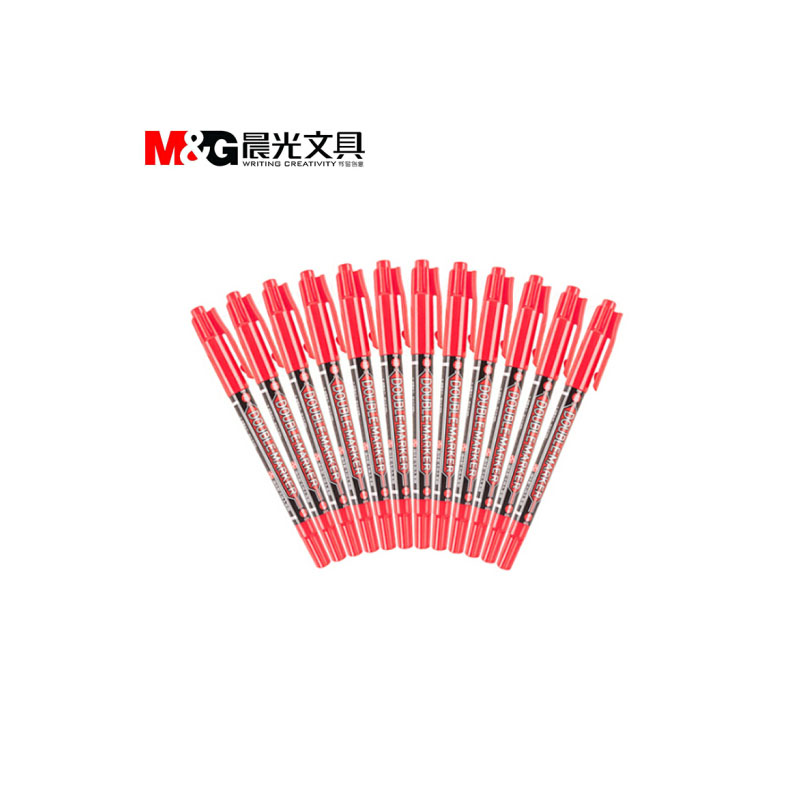 晨光双头记号笔MG2130红 细 12支/盒