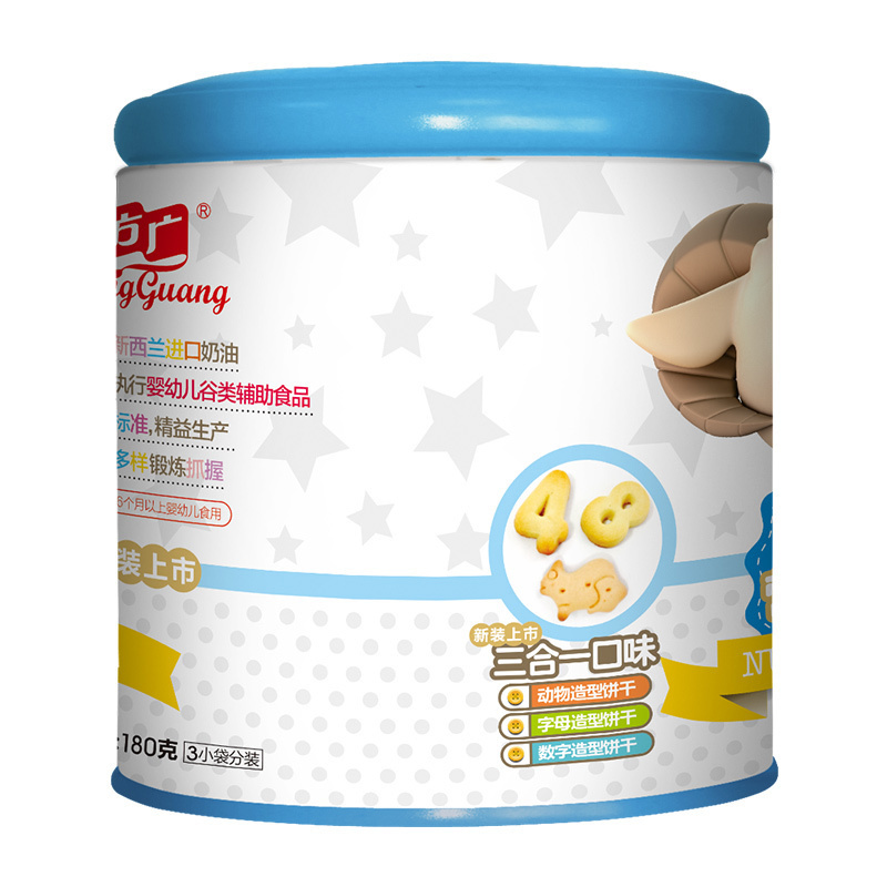 方广 孕婴童饼干 婴儿辅食 3合1(动物+字母+数字)180g/罐装 含钙铁锌+维生素(6个月以上婴幼儿适用)