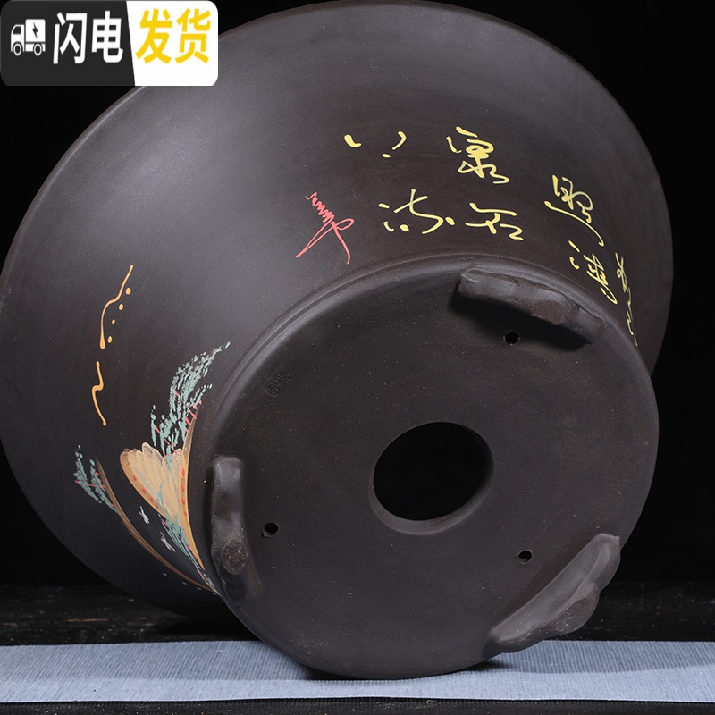 三维工匠紫砂花盆特大号盆景盆老桩盆阳台种树大口径陶瓷花盆 45cm超大黄盆景盆 尺寸如图所示花盆容器