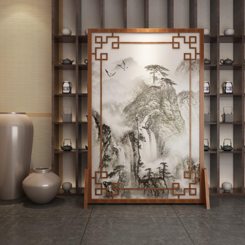 定制中式屏风客厅酒店山水镂空实木遮挡家用玄关隔断花鸟座屏 图案1胡桃木120*180高清大图