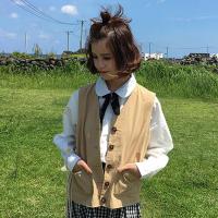 秋韩版复纯气质百搭背心单排袋甲上衣外杏均