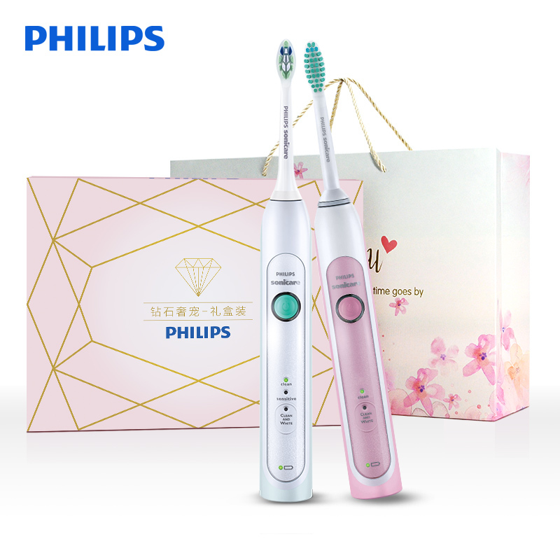 飞利浦(Philips)电动牙刷情侣款 成人声波震动式 男女充电式牙刷 情人节礼物礼盒 HX6730/HX6761