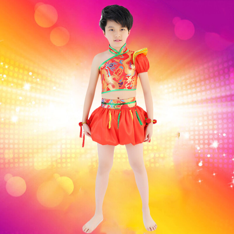 六一儿童肚兜演出服男女童民族中国风舞蹈服幼儿古装腰鼓表演服装