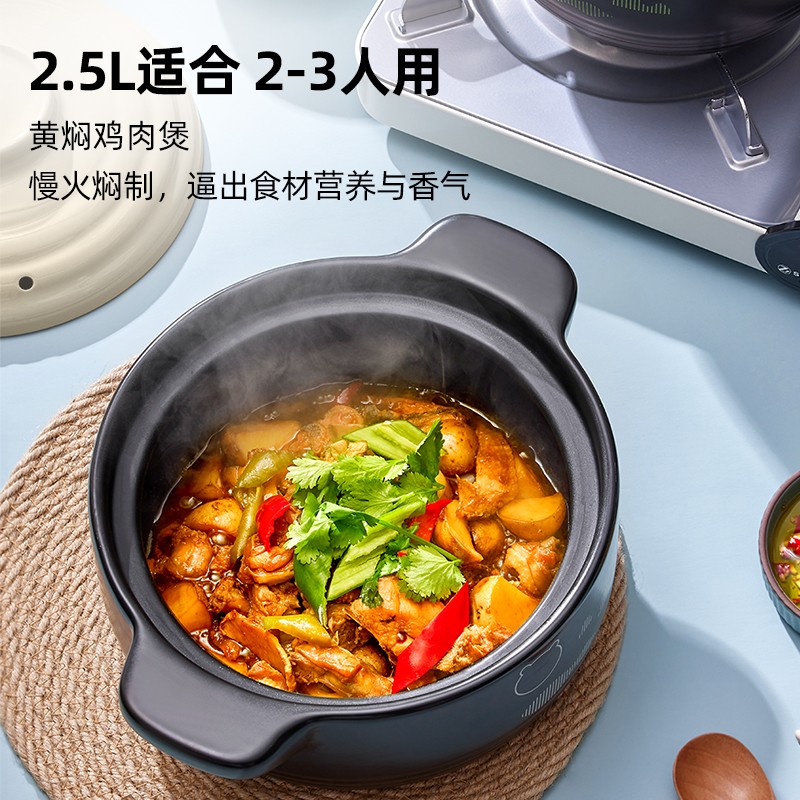 小熊(Bear)砂锅 宽口煲仔饭炖锅耐高温不开裂2.5L 煲汤沙锅燃气灶陶瓷锅CP-G0016高清大图