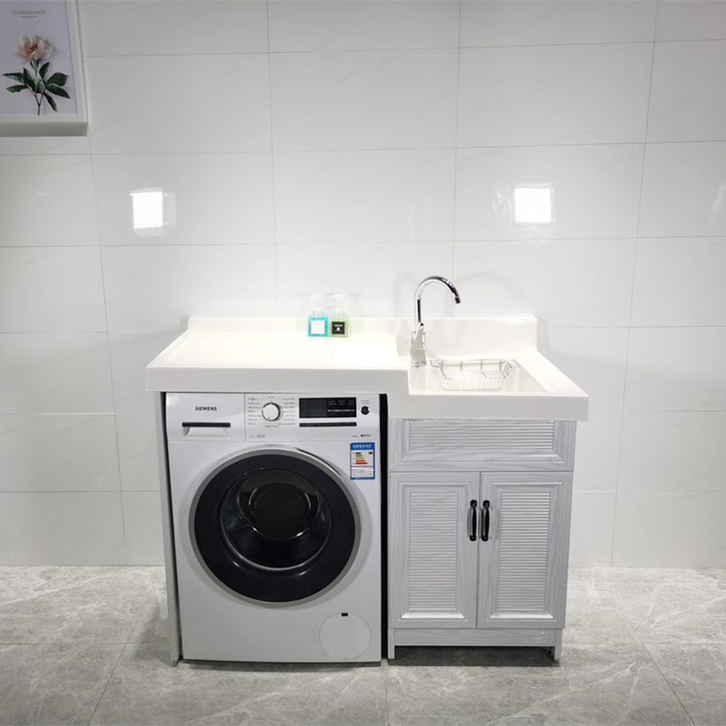 组合带搓板阳台洗衣机柜子洗衣池台定制切角110cm高低颜色请备注参数