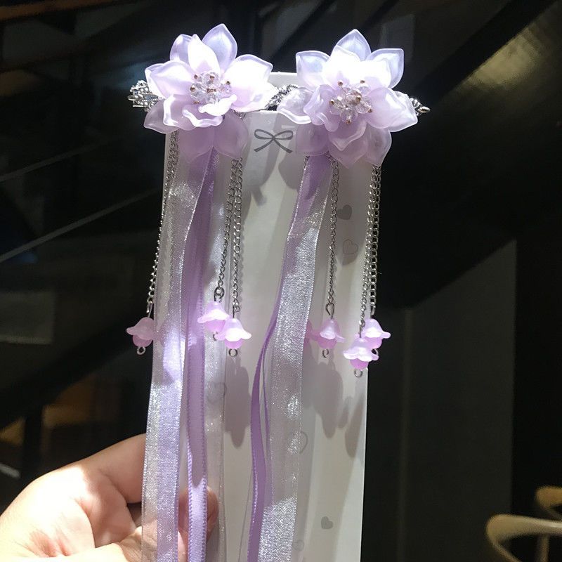 汉服发饰蝴蝶飘带长款发饰女仙气古风发夹少女头饰成人古装发卡琉璃