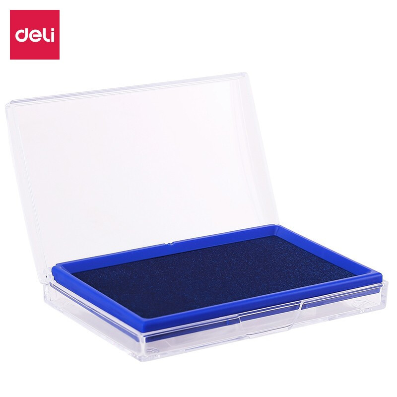 得力(deli)9864印台137*88mm 透明外壳方形快干印泥 办公用品 蓝色高清大图