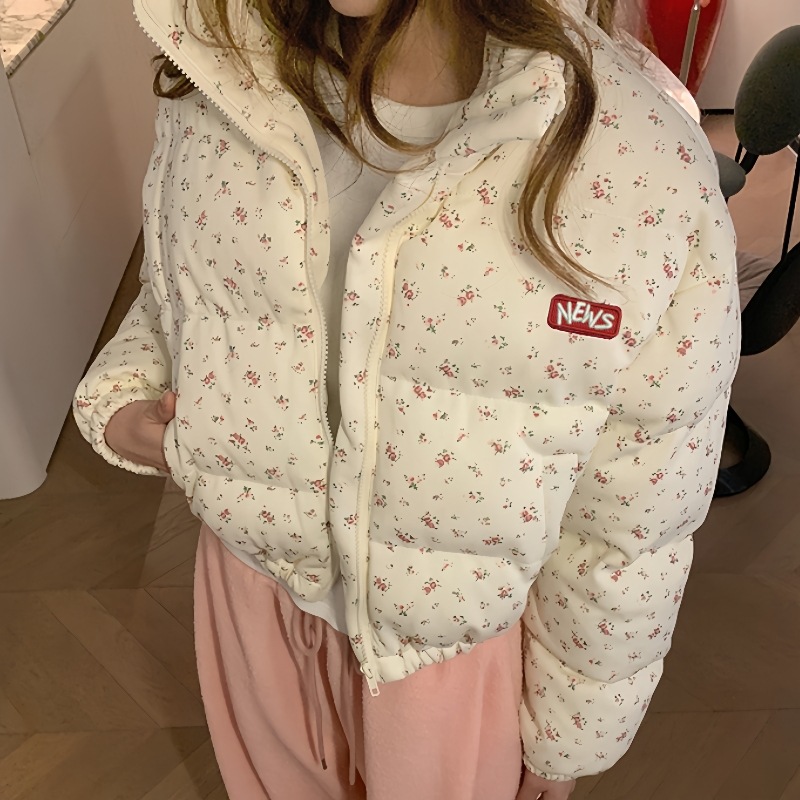 2025年新款棉服女冬季甜美碎花短款棉衣韩版宽松加厚保暖百搭外套