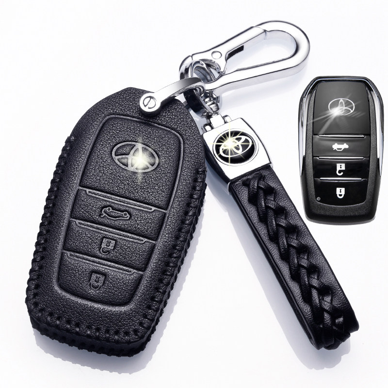 【补贴10%】广汽卡罗拉汽车钥匙套2021款全新卡罗拉专用真皮钥匙套18款扣20款汽车钥匙包 丰田A款黑色+绳扣（15-18款卡罗拉一键启动）