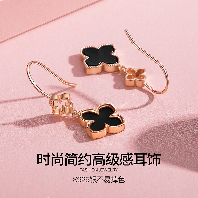 佰色传情925纯银四叶草耳饰女新款潮耳环耳坠简约网红气质