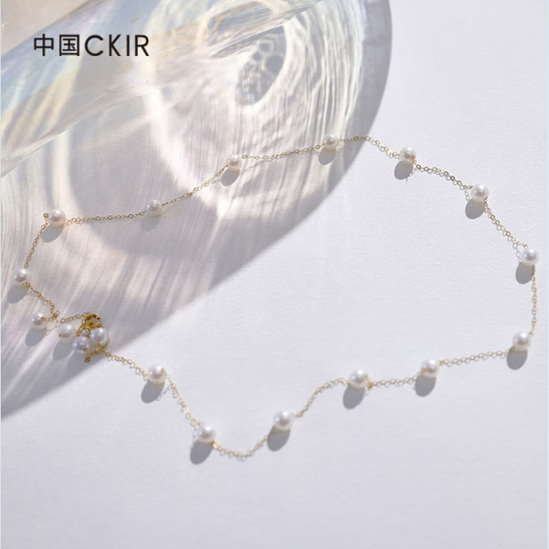 Cmierf Kuect(中国CKIR)丝绸白满天星珍珠锁骨项链18K金CKIR-Z92523高清大图