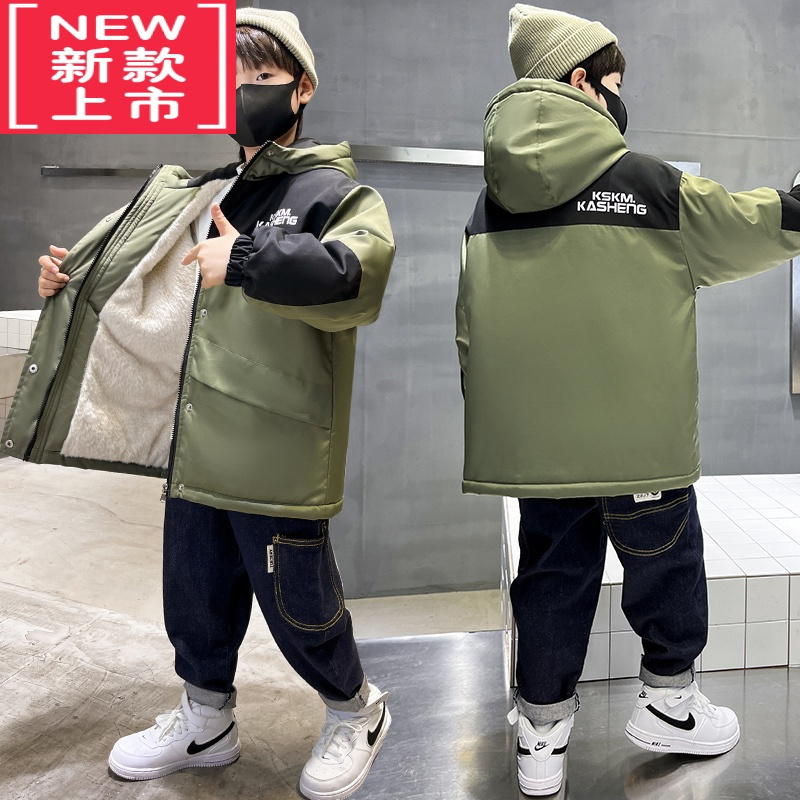 可莉允中大男童秋冬装派克棉服2022新款儿童洋气男孩加绒夹棉衣厚外套潮