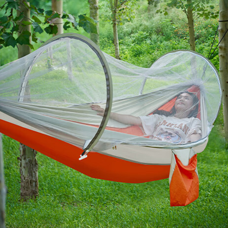 尚烤佳吊床速开防蚊虫清爽透气船型结构防侧翻橙灰款SKJ-709高清大图