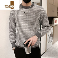 YANXU2023新款圆领加厚套头针织衫男百搭格子毛衣修身打底长袖0 2XL 灰色