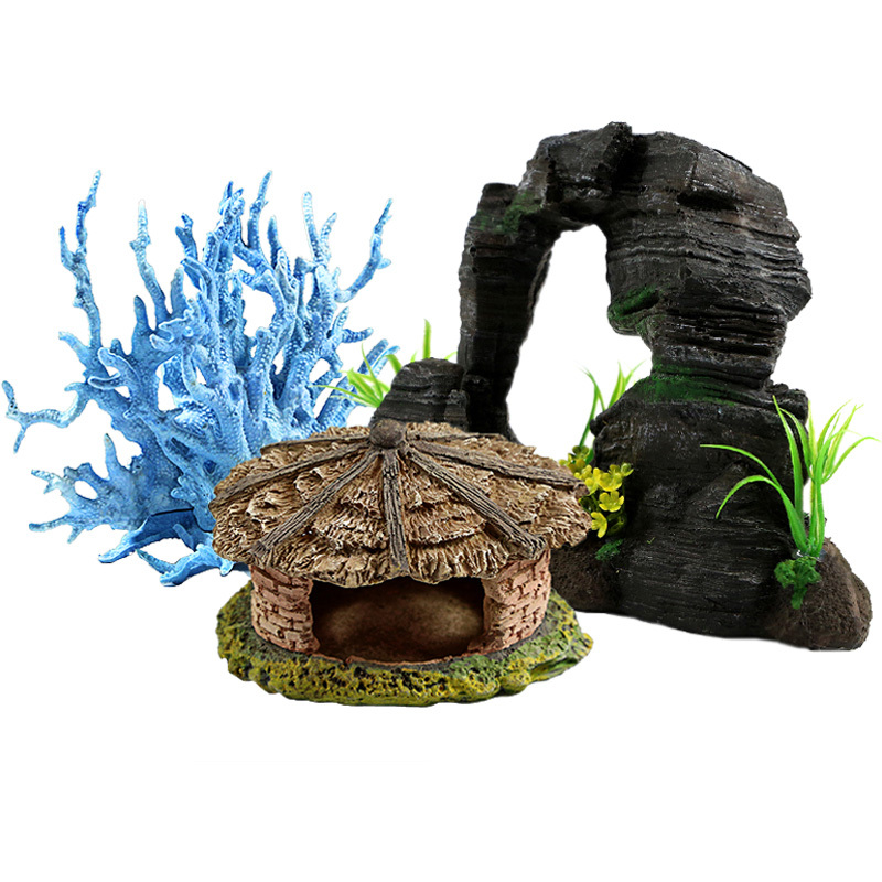 鱼缸水族箱造景装饰品摆件青龙石假山沉船石桥仿真小桥飞机残骸