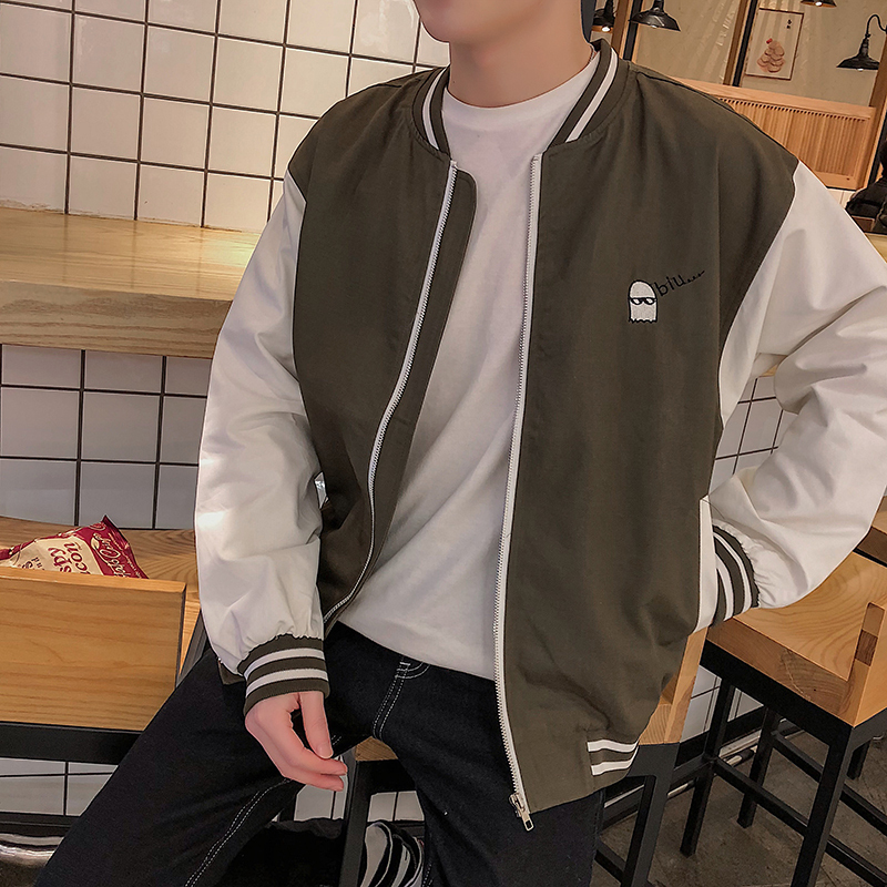 2018春季新品男款港风春夏休闲外套拼色男装夹克青少年棒球领外衣