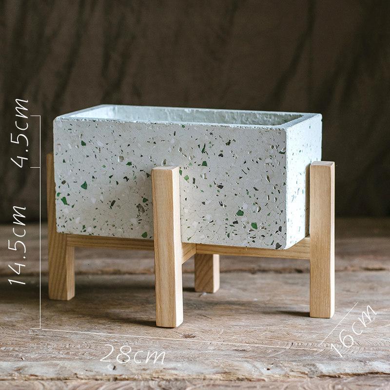 家柏饰(CORATED)水磨石混凝土 花盆花器 几何形体自由组合 创意设计艺术 G白蜡木架套装,打孔请备注 大