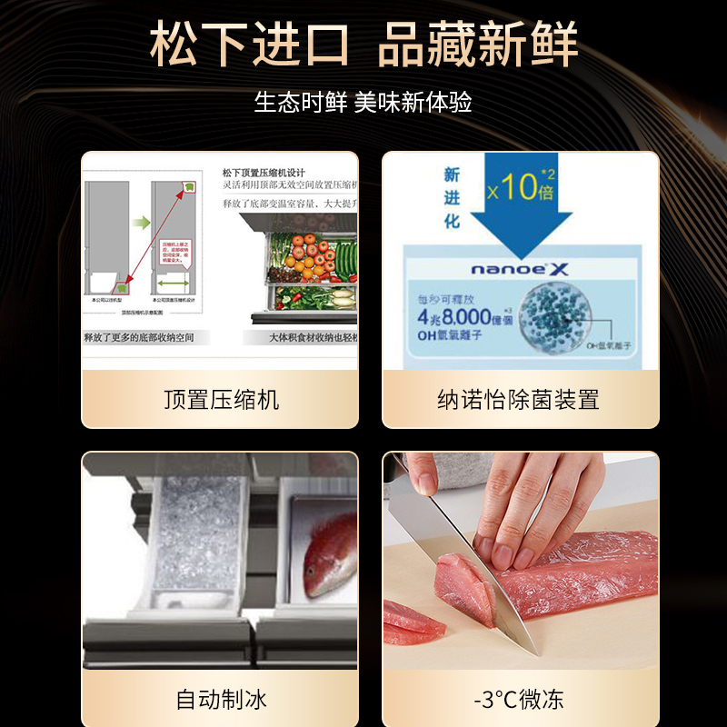 松下(Panasonic)多门冰箱NR-EC57XT-W5 490L原装进口 纳诺怡X除菌除异味 自动制冰 透湿保鲜风冷